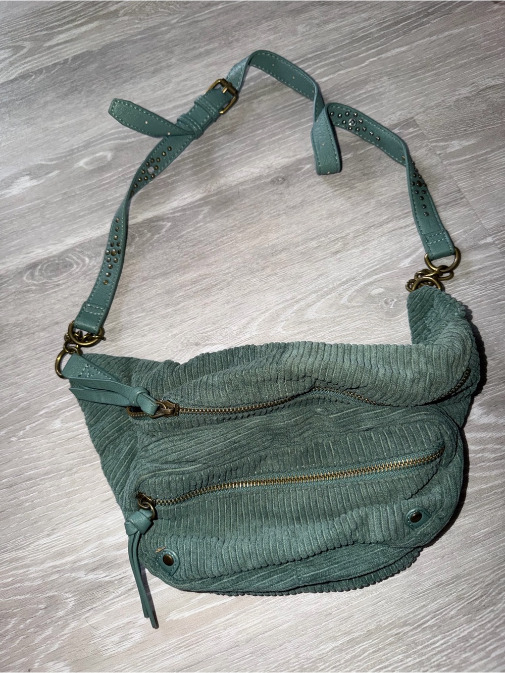 Green Corduroy Crossbody Bag with Adjustable Strap